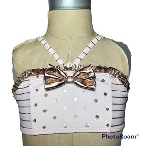 NWOT Pink Bikini Top With Rose Gold Ruffle & Bow Size 5T